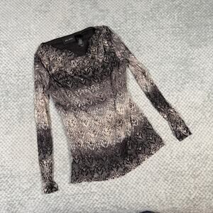 vintage y2k black/white printed slouchy long sleeve fitted axcess blouse M/L